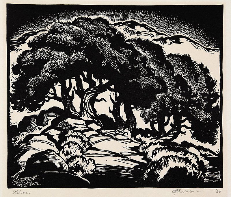 A Group of Eleven American Woodblock Prints: A Group of Eleven American Woodblock Prints, including: Robert Blum, "The Musee"; Asa Cheffetz, "Cape Lighthouse"; Lawrence Barone, "Self Portrait"; Bruce Carter, "The Sketchbook"; Jack Coughlin, "Wal