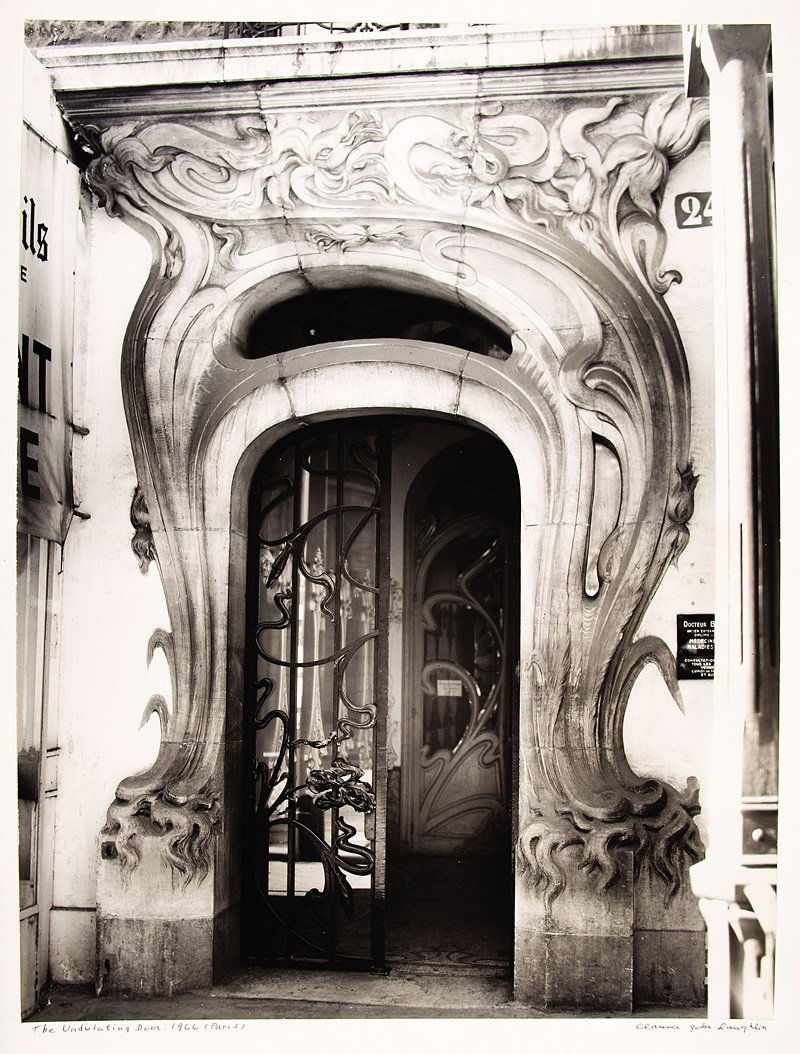 Clarence John Laughlin (American/New Orleans): Clarence John Laughlin (American/New Orleans, 1905-1985), "The Undulating Door: 1966, (Paris)", printed 1973, silver gelatin print mounted on board, signed lower right, titled and dated lower left, ar