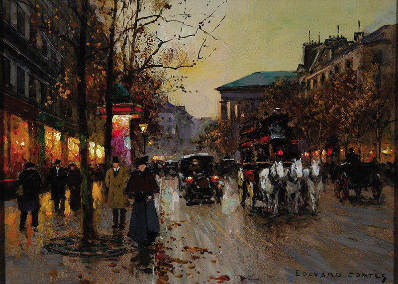 Édouard Cortès (French, 1882-1969): Édouard Cortès (French, 1882-1969), "Rue Madeleine", c. 1959, oil on canvas, signed lower right, titled "William A. Findlay, Chicagode la Madeleine" in red paint en verso of canvas, 13 1/4 in. x 18