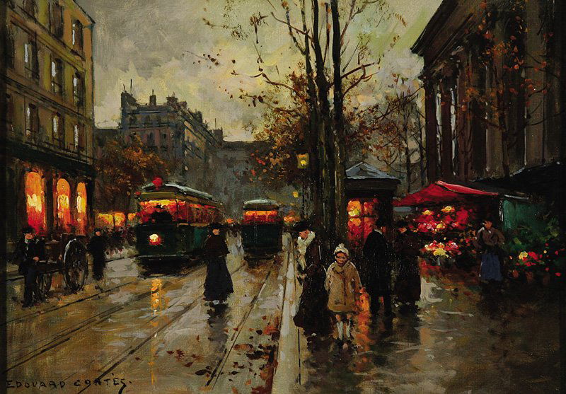 Édouard Cortès (French, 1882-1969): Édouard Cortès (French, 1882-1969), "Place de la Madeleine", c. 1959, oil on canvas, signed lower left, titled on "William A. Findlay, Chicago" label en verso, 13 1/4 in. x 18 1/4 in., framed. Prove
