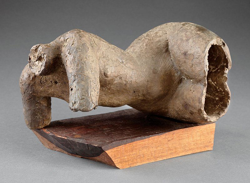 Enrique Alferez (Mexican/New Orleans, 1901-1999): Enrique Alferez (Mexican/New Orleans, 1901-1999), "Reclining Female Nude Torso", patinated bronze, original hand-hewn mahogany base, figure height 6 1/4 in., overall height 8 3/8 in. Provenance: Acqui