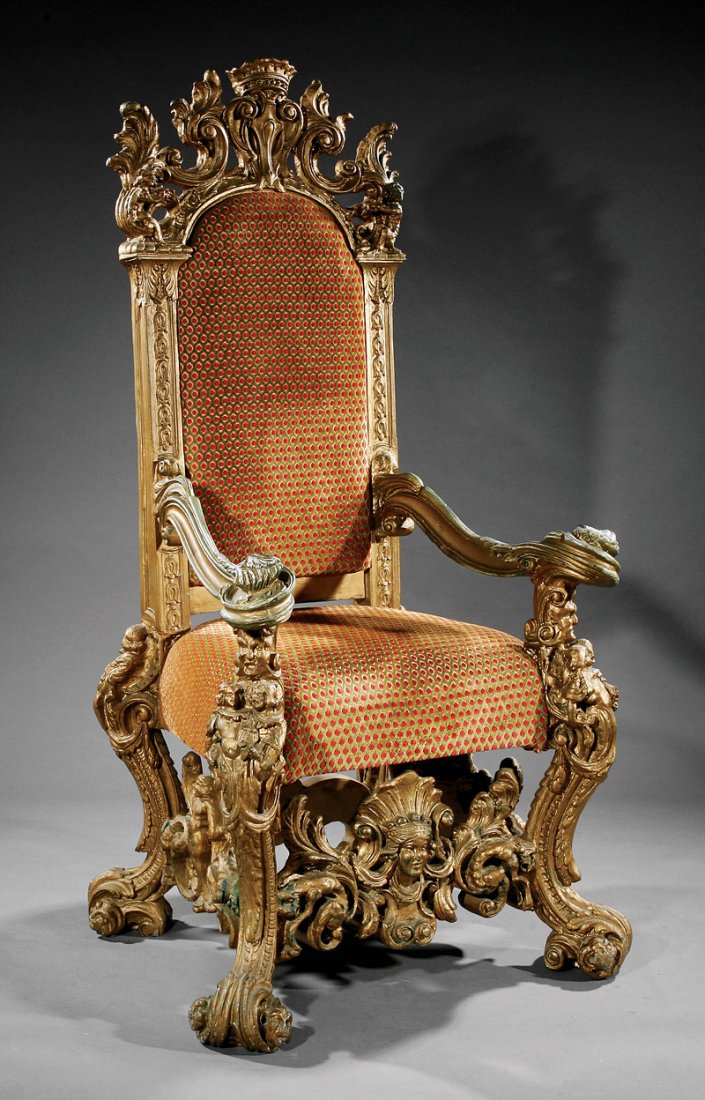 Carved Giltwood Throne Chair