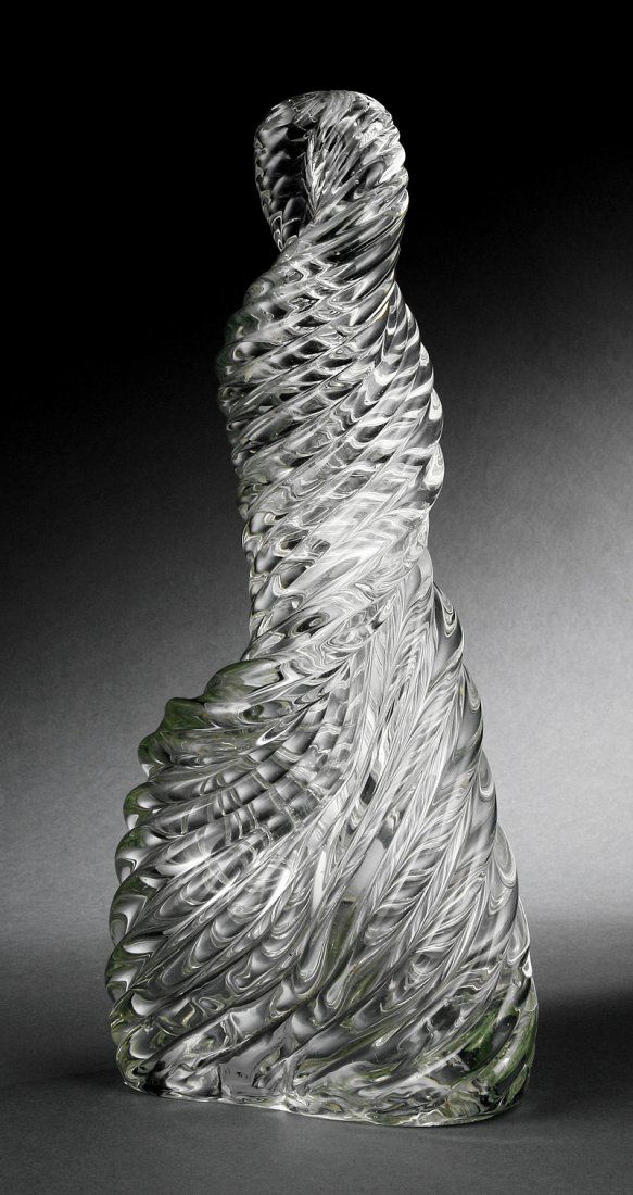 A Venini "Diamante" Glass Obelisk: A Venini "Diamante" Glass Obelisk, 20th c., molded as a ribbed, twisted vortex, height 16 1/4 in. Provenance: Sold to benefit of the Museum of Fine Arts, Houston