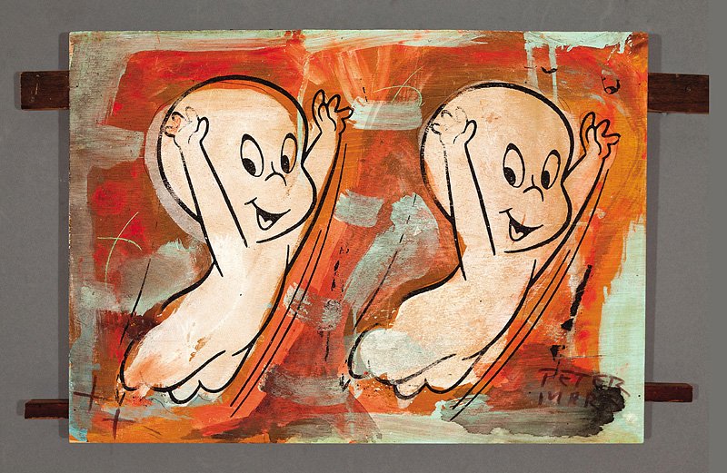 Peter Mars (American/Chicago, b. 1959): Peter Mars (American/Chicago, b. 1959, active New Orleans, 1980s), "Dual Casper", 1989, silkscreen, acrylic and graphite on plywood, signed lower right, signed, titled, dated, inscribed "New Orleans G