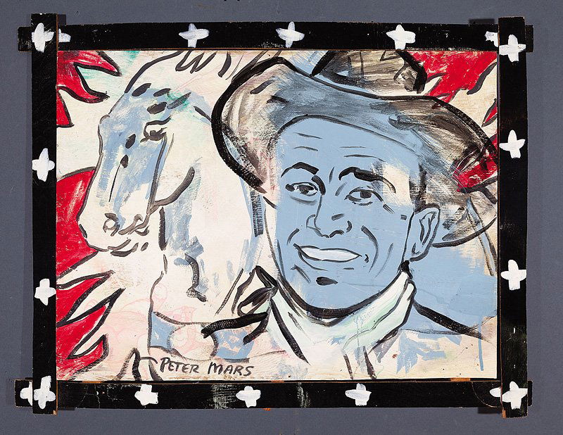 Peter Mars (American/Chicago, b. 1959): Peter Mars (American/Chicago, b. 1959, active New Orleans, 1980s), "Cowboy Dream", 1989, silkscreen and acrylic on plywood, signed lower left, signed, titled and dated en verso, 23 7/8 in. x 23 in., a