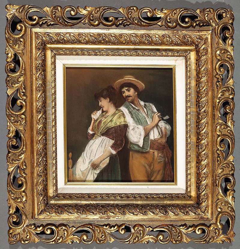 Continental School, late 19th c: Continental School, late 19th c., "Portrait of a Courting Couple", 1898, pastel and charcoal on paper, initialed and dated "MGH 1898" lower right, 11 3/4 in. x 11 in., ornate gilt frame. Provenance: "