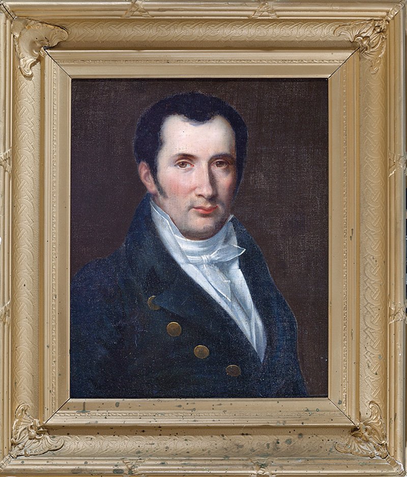 French School, early 19th c: French School, early 19th c., "Portrait of a Young Man", oil on canvas, unsigned, "From Earles' Galleries and Looking Glass Warerooms, 816 Chestnut St., Philadelphia" label en verso, 21 1/2 in. x 17 1
