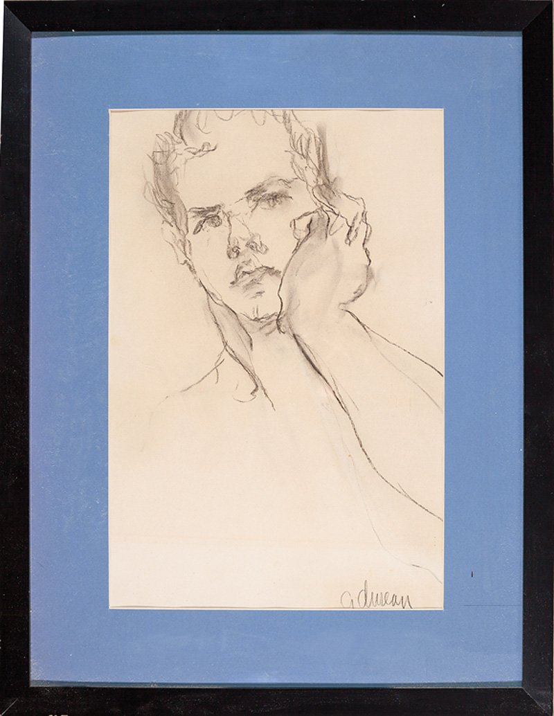 George Valentine Dureau (American/New Orleans): George Valentine Dureau (American/New Orleans, 1930-2014), "Portrait of a Young Man", charcoal drawing on paper, signed lower right, sheet 21 3/4 in. x 17 1/2 in., framed. Provenance: Collection of ar