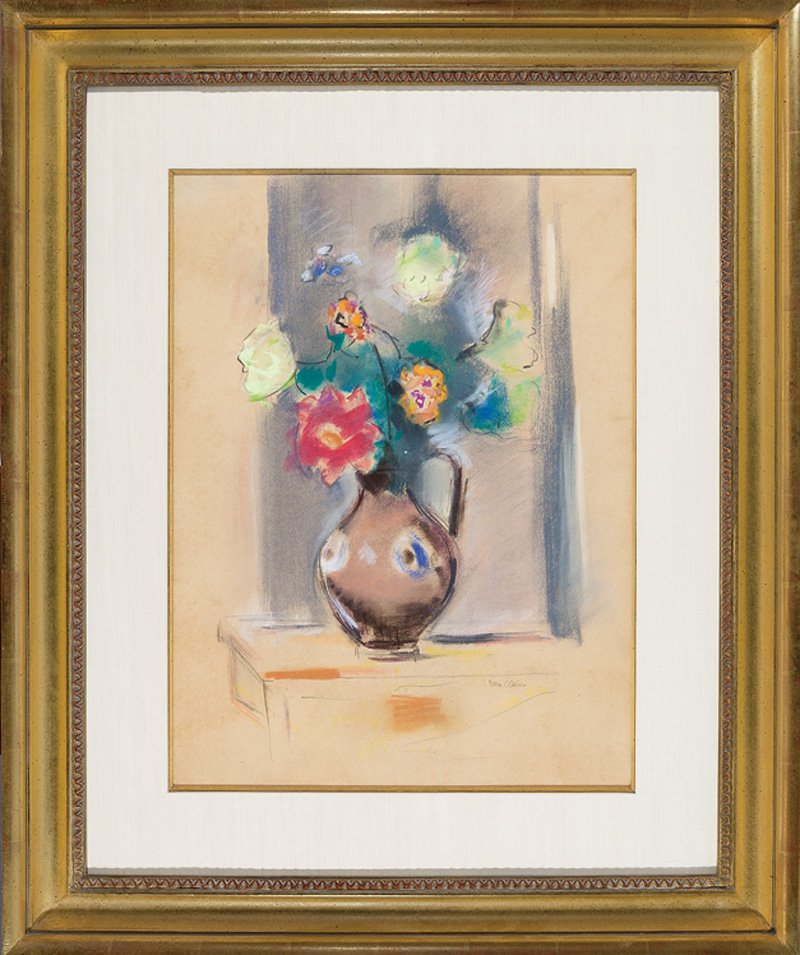 Max Weber (Russian/American, 1881-1961): Max Weber (Russian/American, 1881-1961), "Flower Piece", c. 1922, pastel on paper laid on canvas, pencil-signed lower right, titled and dated on "Forum Gallery, New York, NY" label en verso, 23 1/2 in