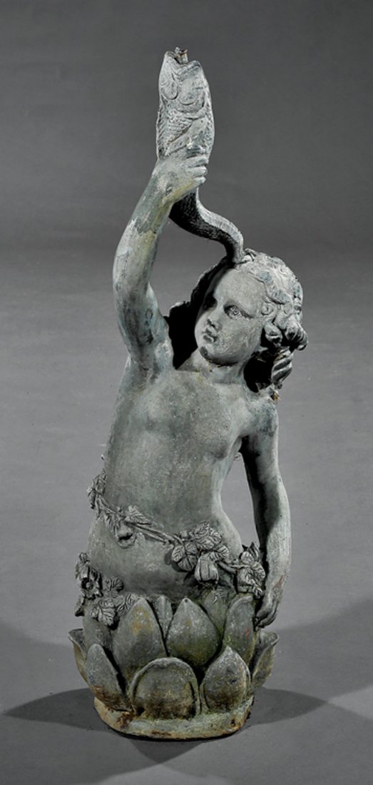English Mermaid and Dolphin Lead Fountain: English Mermaid and Dolphin Lead Fountain, h. 31 1/2 in. Provenance: Estates of William and Sarah McGehee, Dr. Dubs House, Natchez, MS