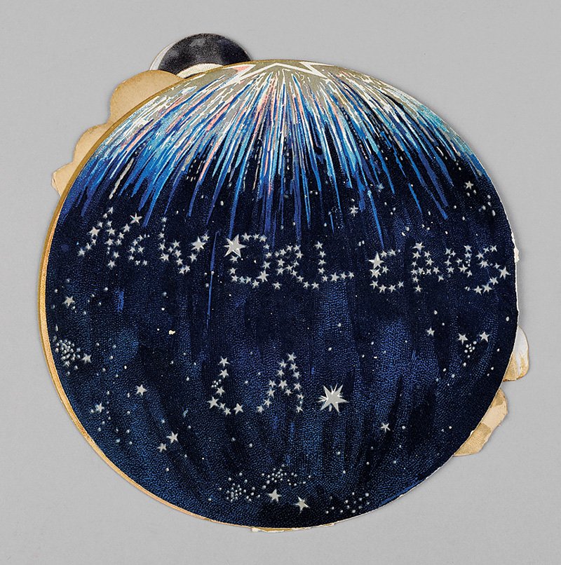 [Mardi Gras] Rex: [Mardi Gras], Rex Ball invitation and envelope, 1896, "Heavenly Bodies", illustrated in Henri Schindler's Mardi Gras Treasures: Invitations of the Golden Age, Pelican Publishing Company, Gretna, 2000,