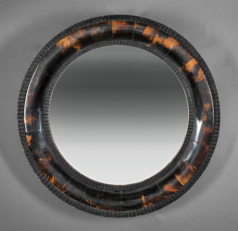 Portuguese-Style Horn Mirror: Portuguese-Style Horn Mirror, ripple molded borders, ogee surround