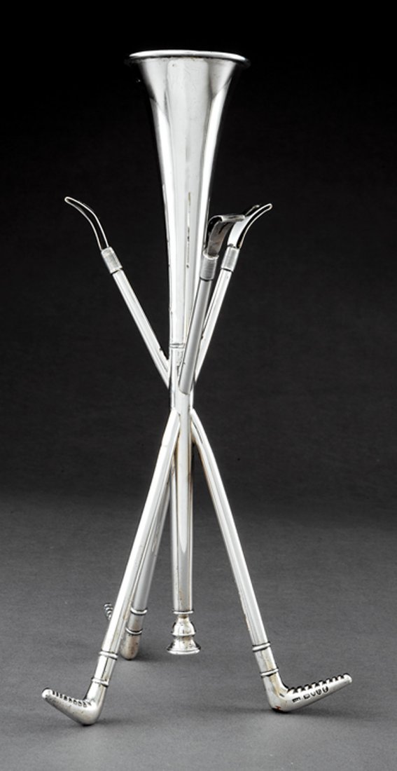 Sterling Silver Vase, William Frederick Williams: Victorian Sterling Silver Trumpet Vase, William Frederick Williams, London, 1880, h. 12 1/2 in., wt. 9.90 troy ozs. Note: Separation to one loop handle