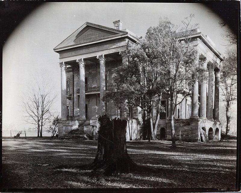 Walker Evans (American, 1903-1975): Walker Evans (American, 1903-1975), "Belle Grove Plantation (with tree stump in foreground), White Chapel, Louisiana", 1935, silver gelatin print, printed before 1955, 3 photographer's stamps and penc