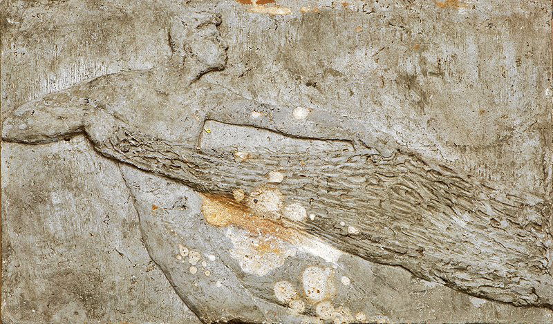 Enrique Alferez (American/New Orleans, 1901-1995): Enrique Alferez (American/New Orleans, 1901-1995), "Fisherman Hauling Nets", cast stone bas relief, signed en verso, h. 28 in., w. 48 1/2 in., d. 2 3/4 in. Provenance: A St. Tammany Parish, LA collect