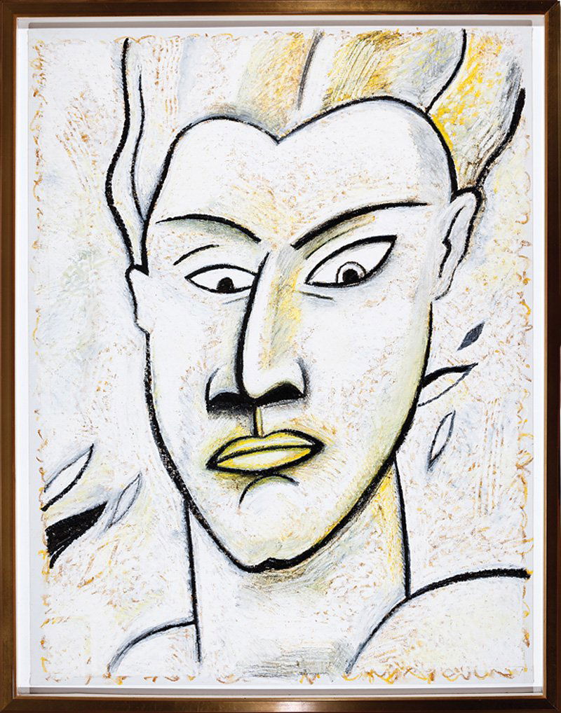 Robert Gordy (American/Louisiana, 1933-1986): Robert Gordy (American/Louisiana, 1933-1986), "Head (RGE-120)", c. 1982-1986, mixed media on canvas, unsigned, inscribed "RGE-120" lower edge, 49 1/2 in. x 38 in., framed. Provenance: Arthur Roger Gal