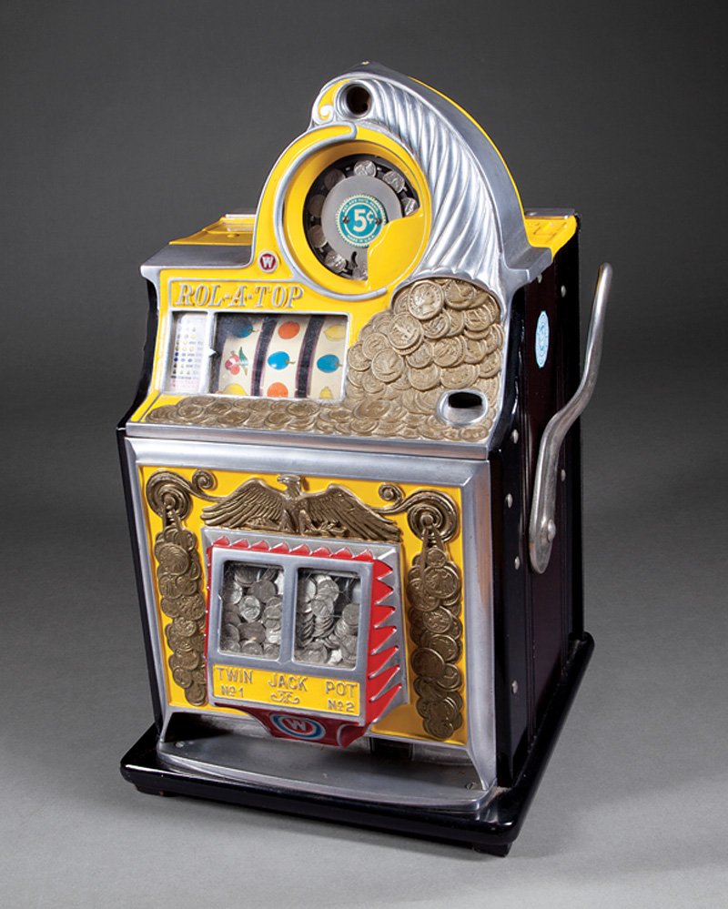 Watling "Rol-A-Top" Liberty Bell Slot Machine: Watling "Rol-A-Top" Liberty Bell Nickel Slot Machine, c. 1930, serial# 72526, twin jackpot model, h. 27 in., w. 15 1/2 in., d. 15 in