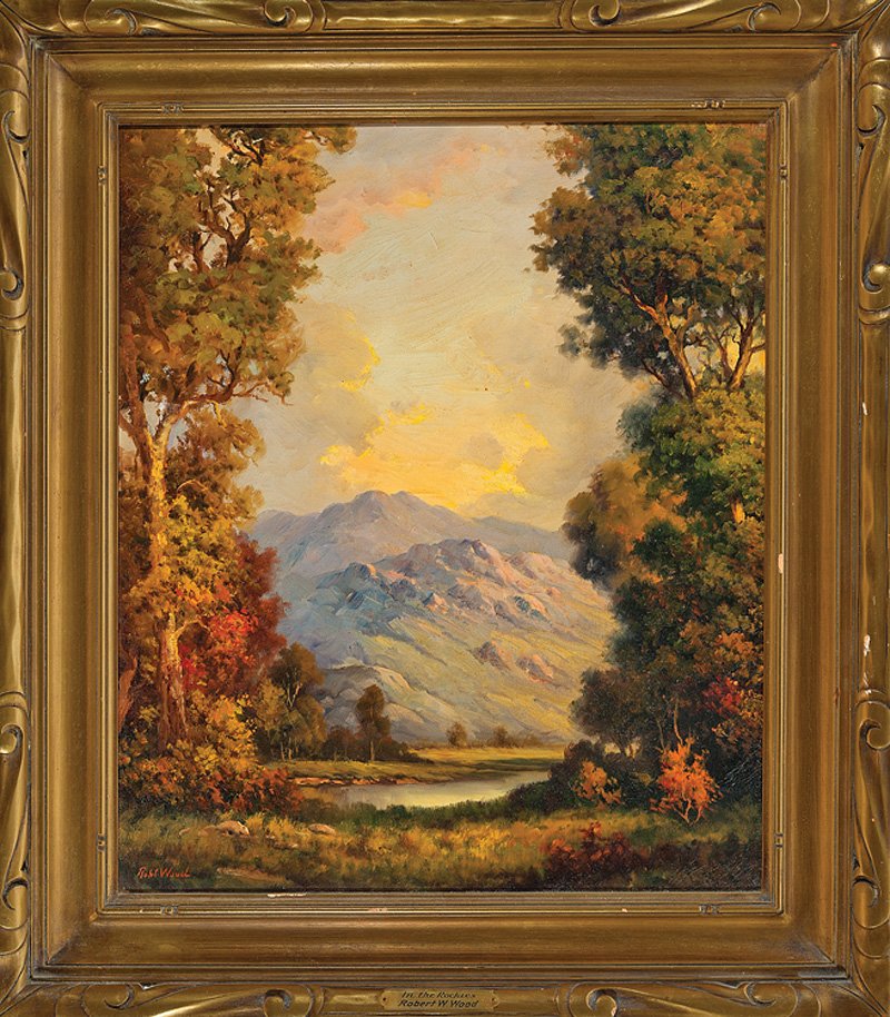 Robert W. Wood (American/Texas, 1889-1979): Robert W. Wood (American/Texas, 1889-1979), "In the Rockies", oil on canvas, signed lower left, titled on frame plaque, 24 in. x 20 in., original frame