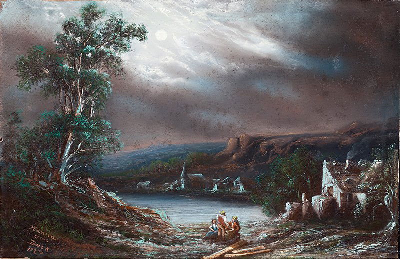 William Henry Buck (Norwegian/New Orleans, 1840): William Henry Buck (Norwegian/New Orleans, 1840-1888), "A Romantic Night Landscape, possibly after John Constable", 1878, pastel on paperboard, signed, dated and inscribed "Hanna from Buck" lower left