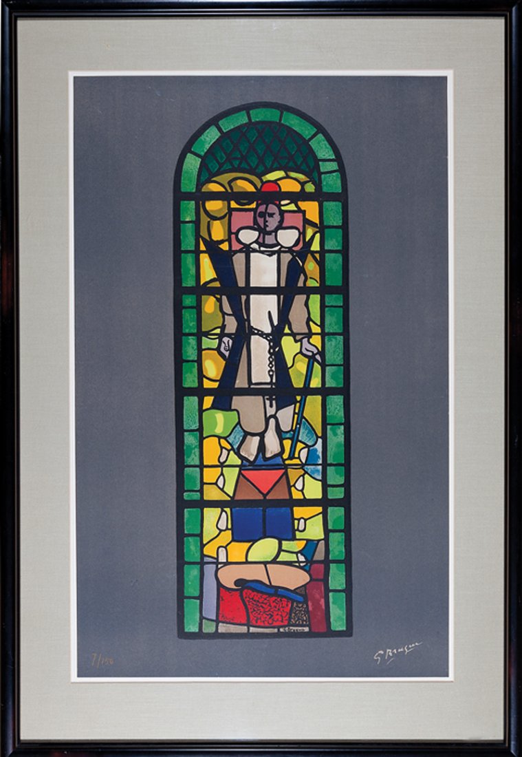 Georges Braque (French, 1882-1963): Georges Braque (French, 1882-1963), "Sketch of a Stained Glass Window: Heiliger", color lithograph on Velin d'Arches paper, signed in plate, signed in ink and numbered "7/150" lower margin, published 
