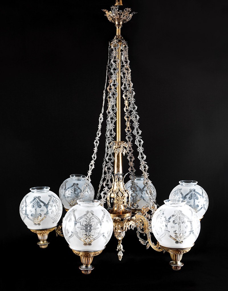 Gilt Bronze SixLight Solar Chandelier, poss. Hooper