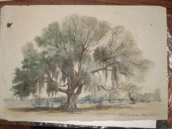 Edward Clark (American, 1818-1901) , "Hibernia",: Edward Clark (American, 1818-1901) , "Hibernia", watercolor on green paper, unsigned, titled and dated "Feb. 24, '72" lower right, letter of authenticity from George Young, Young Fine Arts Auctions, M