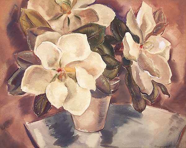 Elizabeth Balfour Raymond, New Orleans, Newcomb c: Elizabeth Balfour Raymond (American/New Orleans, 1904-1986 , active Newcomb College, 1926-1948) , "Magnolias", watercolor, signed lower right, sight 15 in. x 19 in., in a period frame. Note: Elizabeth