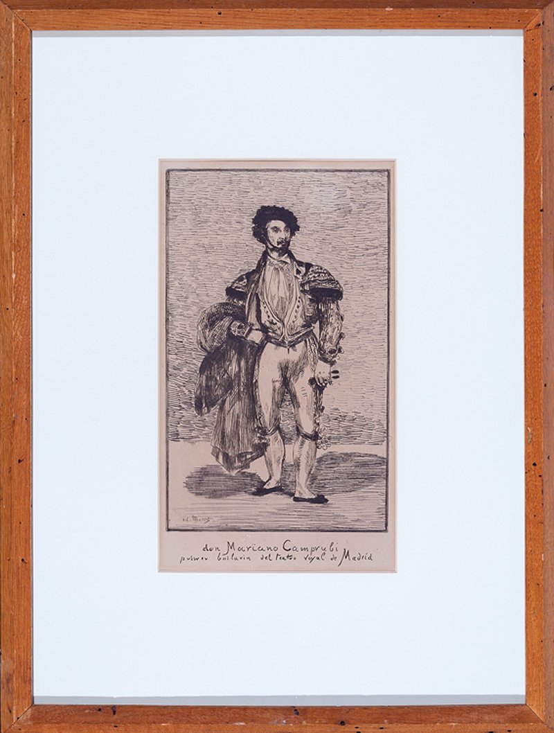 Edouard Manet (French, 1832-1883): Edouard Manet (French, 1832-1883), "The Ballet Dancer (Don Mariano Camprubi)", etching, partial fleur-de-lis watermark in cartouche, plate 11 3/4 in. x 7 3/4 in., sheet 17 1/2 in. x 12 1/2 in., framed