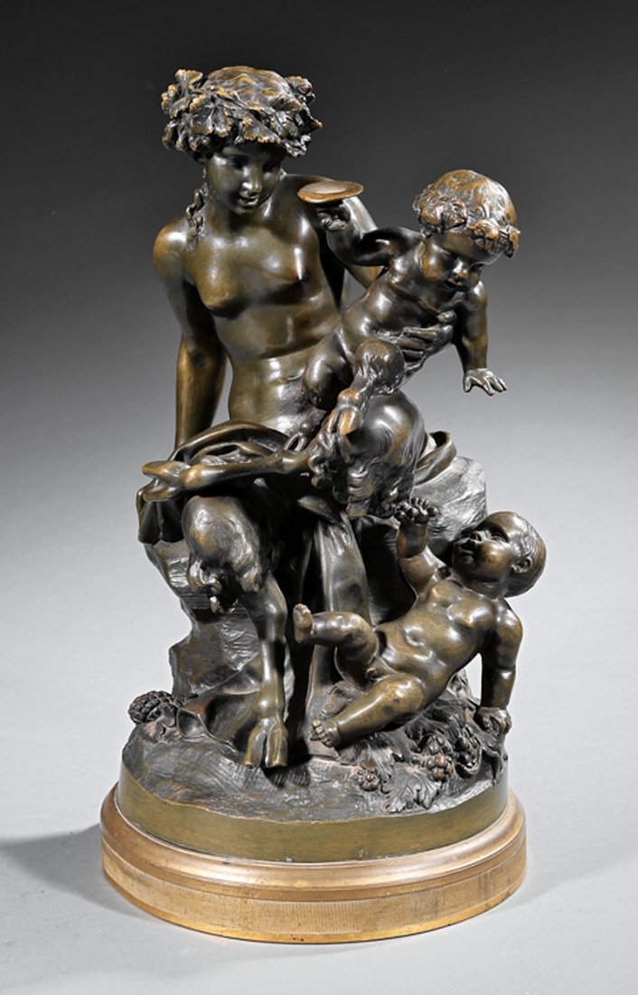 Bronze Figural a Female Satyr and Children: Bronze Figural Group of a Female Satyr and Children, 20th c., after Claude Michel Clodion (French, 1738-1814), h. 16 1/2 in., w. 9 in., d. 8 1/4 in