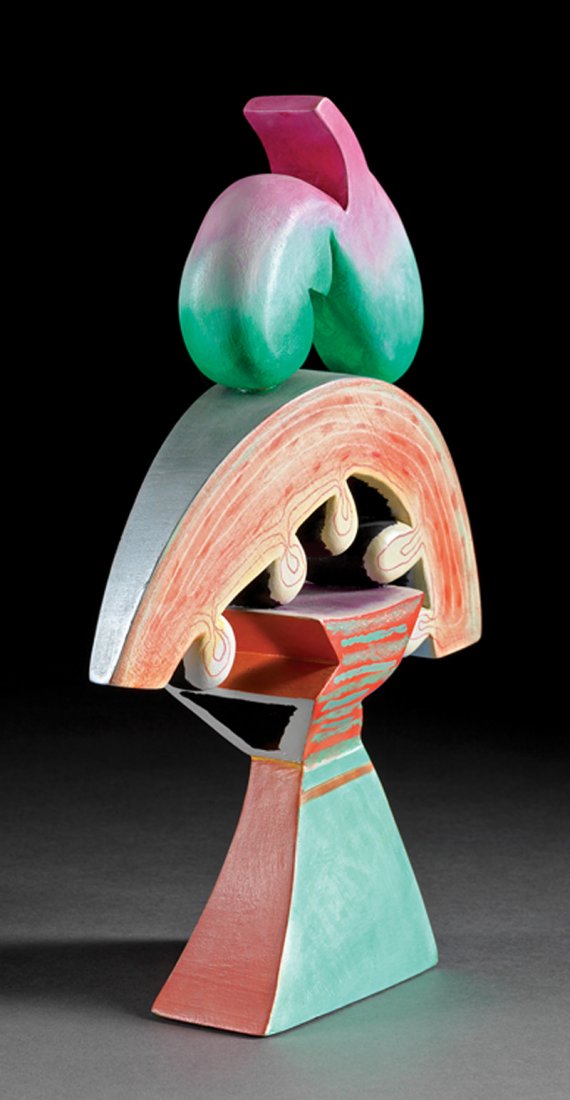 Ida Rittenberg Kohlmeyer (American/New Orleans): Ida Rittenberg Kohlmeyer (American/New Orleans, 1912-1997), "Totems", 1985, painted wood sculpture, signed and dated on the base, h. 11 1/2 in., w. 7 1/4 in., d. 2 1/2 in