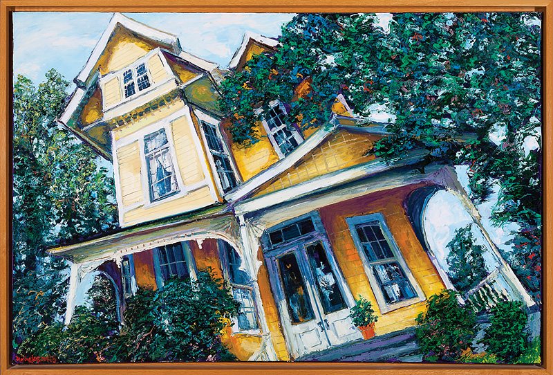 James Michalopoulos (American/New Orleans): James Michalopoulos (American/New Orleans, b. 1951), "Yellow Crest", oil on canvas, signed lower left, signed, dated, titled and artist's label en verso, 44 in. x 66 in., framed. Note: A self-taught, 