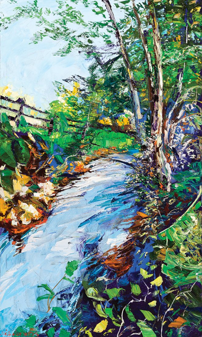 James Michalopoulos (American/New Orleans): James Michalopoulos (American/New Orleans, b. 1951), "Meadow Song", 2006, acrylic on canvas, signed lower left, signed, dated and artist's label en verso, 60 in. x 36 in., unframed