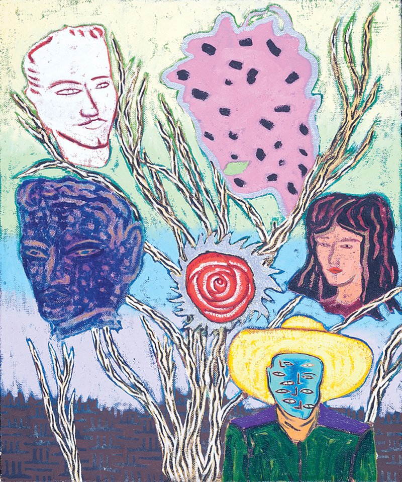 Francis X. Pavy (American/Louisiana, b. 1954): Francis X. Pavy (American/Louisiana, b. 1954), "Cultivating Heads", 1990, oil on canvas, signed, titled, dated and "Simms Fine Art, Girod St., NOLA" label en verso, 24 in. x 20 in., unframed