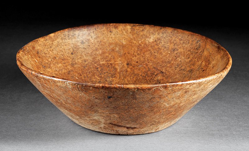 Burl Wood Bowl: Antique Burl Wood Bowl, 19th c., probably American, dia. 11 3/4 in. Provenance: The Service Collection, Estate of Grant A. Oakes, Warren, OH