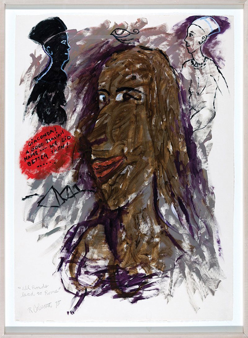 Robert Colescott (American, 1925-2009): "Robert Colescott (American, 1925-2009), ""All Roads Lead to Rome"", 1995, acrylic on paper, signed, titled and dated lower left, ""Arthur Roger Gallery, New Orleans"" label en verso, 41 1/2 in. x 29