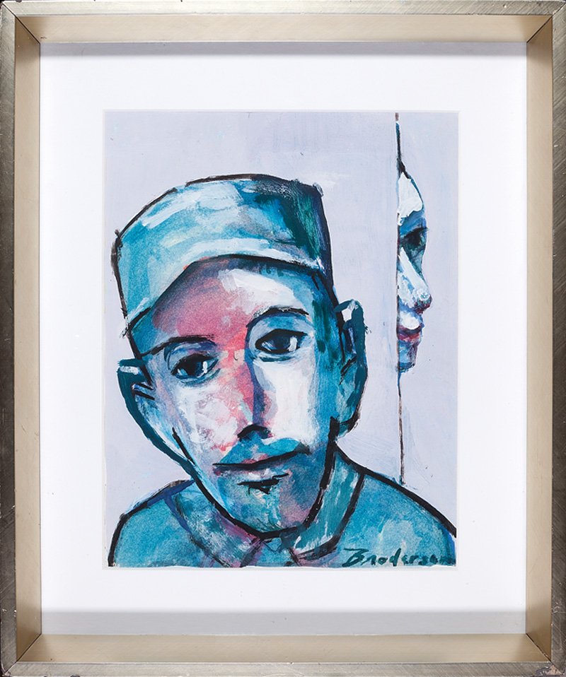 Robert Broderson (American/North Carolina, 1920): Robert Broderson (American/North Carolina, 1920-1992), "Two Figures (Young Boy in a Cap)", mixed media on paper, signed lower right, 13 in. x 10 in.; and "Young Girl and her Goat", mixed media on pape