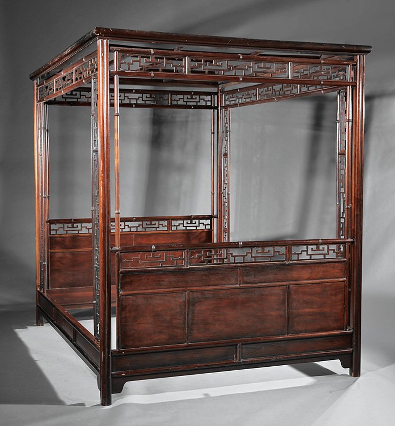 Vintage Chinese Carved Wood Canopy Bed