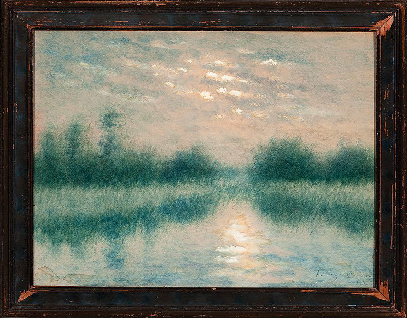 Alexander John Drysdale (American/Louisiana): Alexander John Drysdale (American/Louisiana, 1870-1934), "Moonrise on Lake Pontchartrain" and "Moonrise, Bayou Teche", 1933, 2 oil wash on boards, signed lower right, pencil-signed, titled, dated, ins