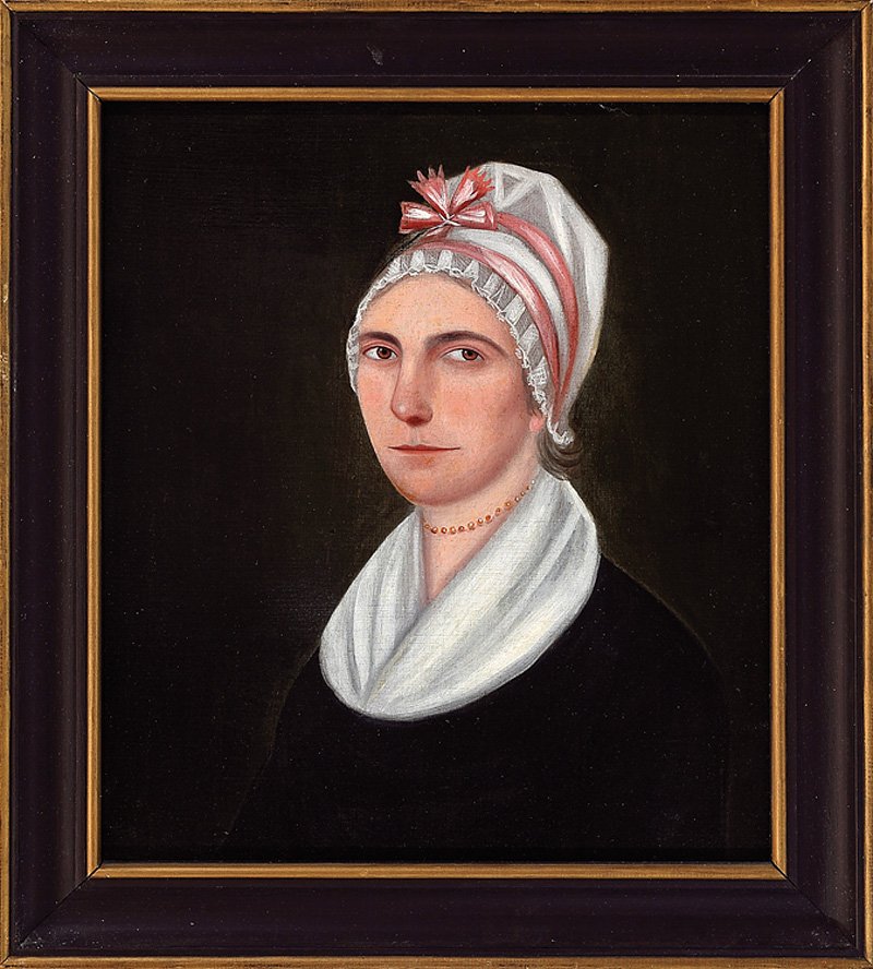American School, c. 1780: American School, c. 1780, "Eleanor McCray Thompson (1756-1850)", oil on canvas, unsigned, handwritten label en verso, 22 1/4 in. x 19 1/2 in., framed