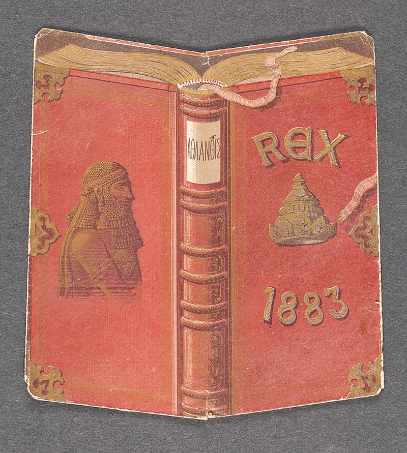 [Mardi Gras] Rex 1883: [Mardi Gras], Rex ball invitation envelope, 1883, theme "Atlantis, the Antediluvian World", lithography by F. Appel, Paris. Ill.: Schindler, Henri. Mardi Gras Treasures: Invitation of the Golden Age. 