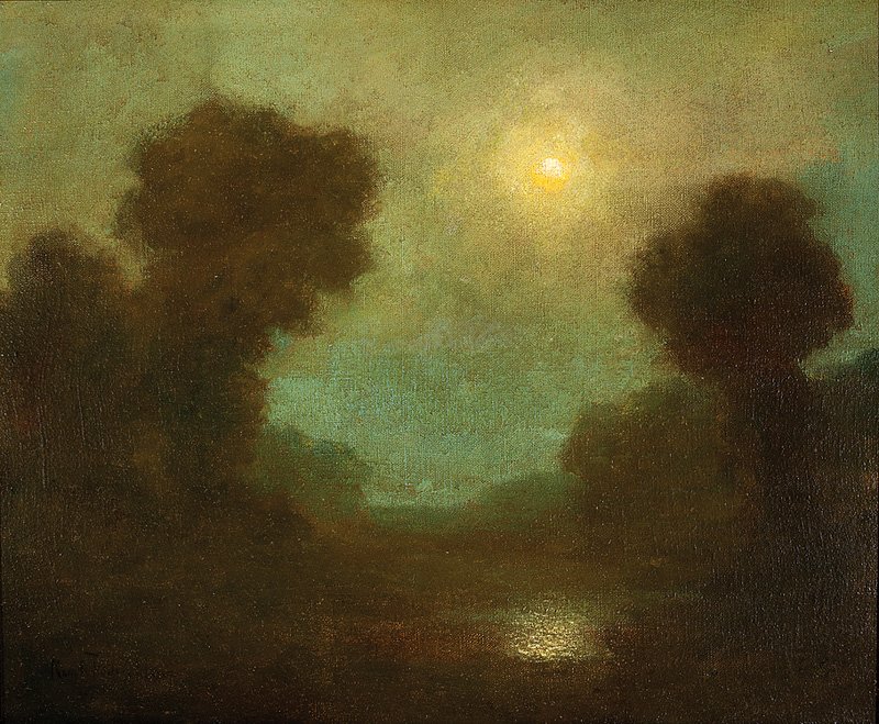 Reuben Le Grande Johnston (American/Washington DC): Reuben Le Grande Johnston (American/Washington D.C., 1850-1918), "Tonalist Evening Landscape", oil on canvas, signed lower left, 25 in. x 30 in., framed