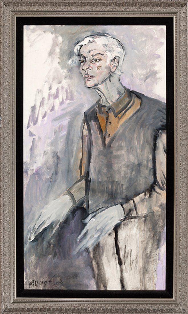 Philip Evergood (American, 1901-1973): Philip Evergood (American, 1901-1973), "Portrait of Richard Carline, Esquire - Painter", 1963, oil on canvas, signed and dated lower left, titled and "Gallery 63 Inc., N.Y and Rome" label en verso, 44