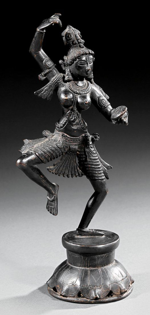 Thai Patinated Bronze Figure of a Dancing Tara: Thai Patinated Bronze Figure of a Dancing Tara, inverted lotus base, h. 12 1/4 in