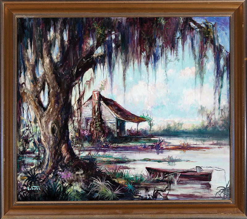 Colette Pope Heldner (American/New Orleans, 1902): Colette Pope Heldner (American/New Orleans, 1902-1990), "Swamp Idyl, Louisiana (Barataria)" and "Swamp Idyl (Louisiana Bayou Country)", oil on canvas and oil on canvas board, each signed lower left an