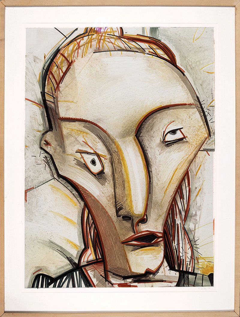 Robert Gordy (American/Louisiana, 1933-1986): Robert Gordy (American/Louisiana, 1933-1986), "Male Head", 1984, monotype, pencil-signed and dated lower right, sight 41 3/4 in. x 30 3/4 in., framed. Provenance: Arthur Roger Gallery, New Orleans, Ap