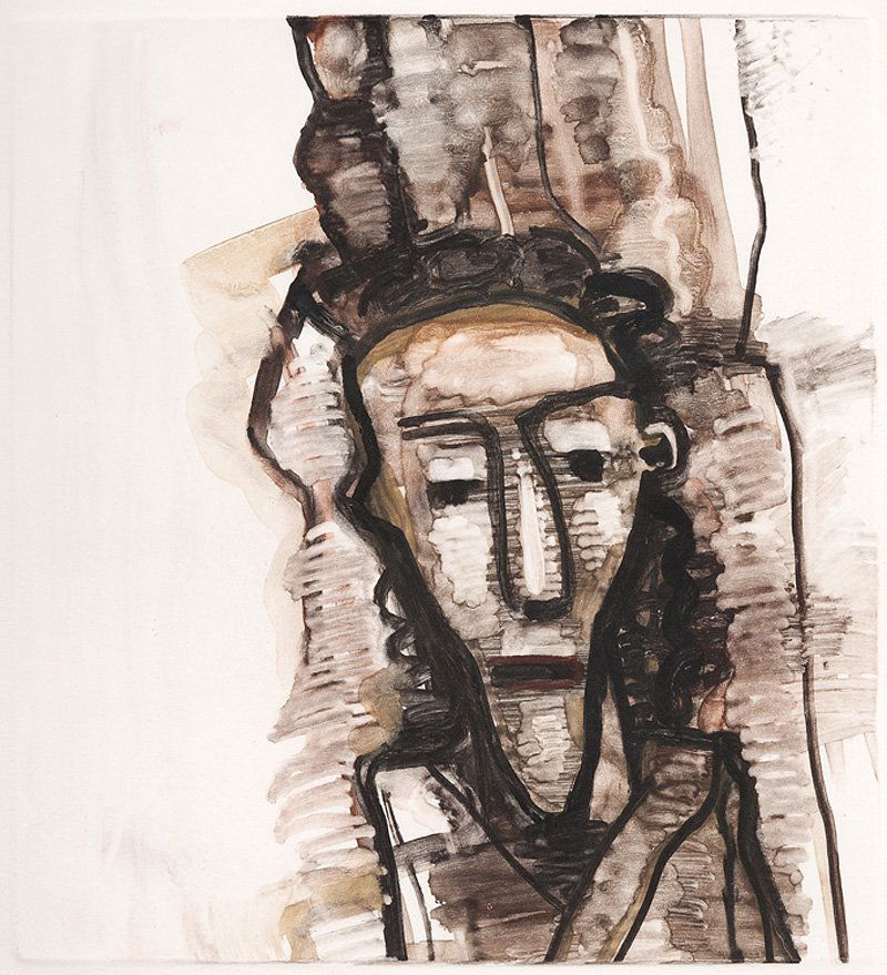 Robert Gordy (American/Louisiana, 1933-1986): Robert Gordy (American/Louisiana, 1933-1986), "Untitled: Male Head", c. 1986, monotype on paper, unsigned, 9 3/4 in. x 8 3/4 in., sheet 25 3/4 in. x 19 5/8 in., framed