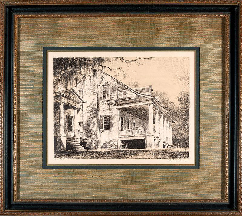 Robert William Addison (American, 1924-1988): Robert William Addison (American, 1924-1988), "Asphodel Plantation, East Feliciana Parish, LA", serigraph print on paper, pencil-signed and numbered "55/120" lower margin, sight 14 3/4 in. x 18 1/2 in