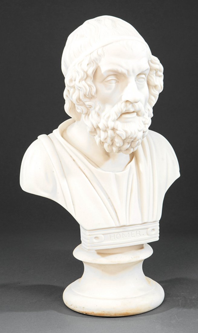 British Parian Ware Bust of "Homer": British Parian Ware Bust of "Homer", 19th c., conforming socle, h. 14 3/4 in
