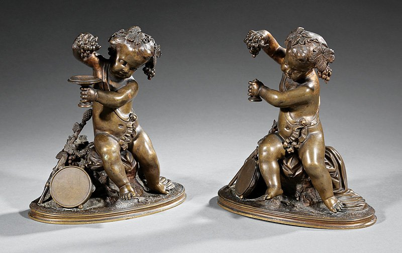 Pair of French Bronze Bacchantes: Good Pair of French Bronze Bacchantes, 19th c., h. 8 1/2 in., w. 7 1/2 in., d. 4 1/4 in. Provenance: Estate of Janice Lane Young, Richmond, VA