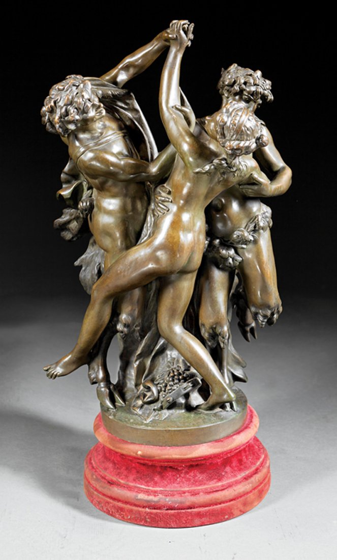 Figural Group manner of Claude Michel "Clodion": French Bronze Bacchanalian Figural Group of a Nymph and Satyrs, 19th c., in the manner of Claude Michel "Clodion", inscribed "GRAUX-MARLY Frères, BRONZIERS/À PARIS" on self-base, h. 22 3/4 in., w. 1